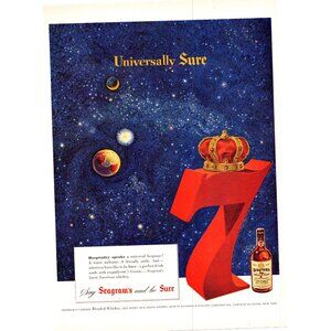 1951 Seagram's 7 Seven Crown Whiskey Vintage Print Ad Space Earth Drawing Art